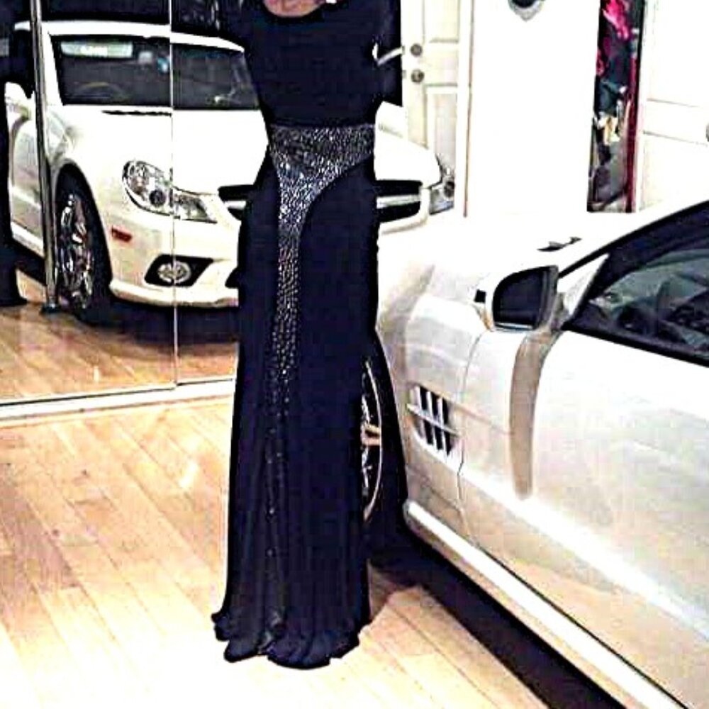 Long Black Gown with wrap around crystals (truly unique)